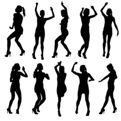 Beautiful women dancing silhouette isolated. Vector illustration
