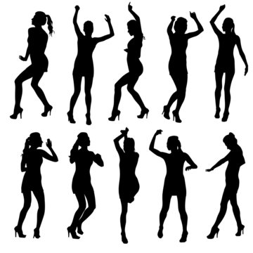 Beautiful women dancing silhouette isolated. Vector illustration