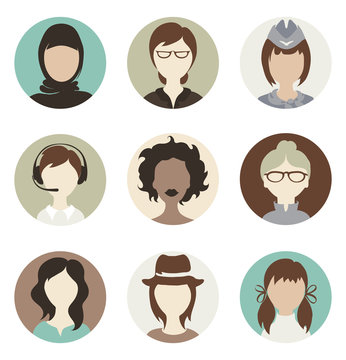 Set illustrations -- abstract female avatars