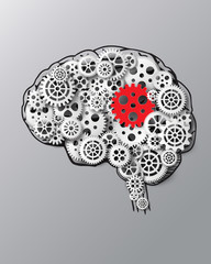 Vector illustration brain and gear.