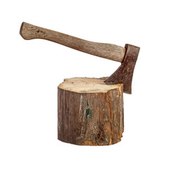 Old axe stuck in log