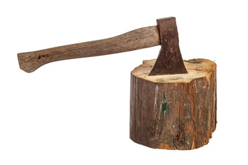 Old axe stuck in log