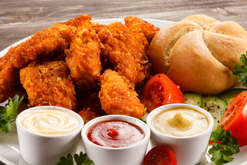 Grilled chicken nuggets and vegetables
