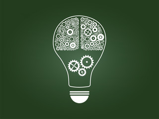 Light Bulb Idea With Cogs And Gears Brain On Blackboard