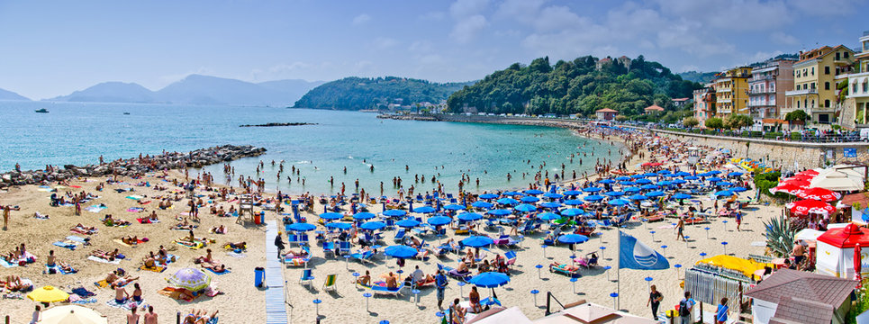 crowded beach in Lerici, Italy