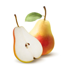 Yellow pear and half split isolated on white background © yggdrasil