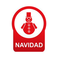Etiqueta abajo redonda texto NAVIDAD con hombre de nieve