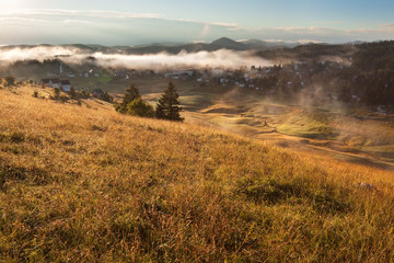 Morning landscape in mountain tourist resort