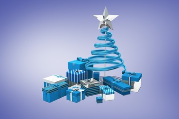 Composite image of blue and silver christmas gifts