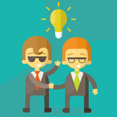 Lamp of idea concept, businessman partners