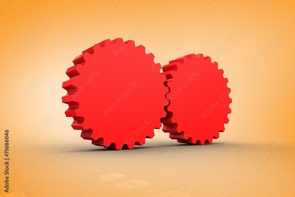 Poster Composite image of red cog and wheel connecting