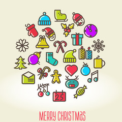 Fototapeta na wymiar Christmas background with set of icons