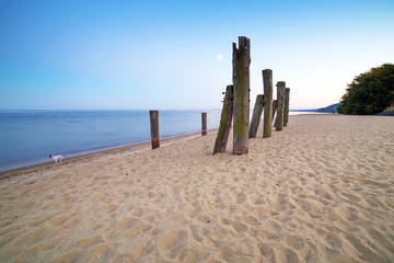Fototapeta premium Full moon at Baltic sea beach, Poland