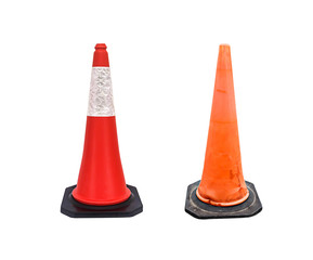 Set of Traffic cone - barricade warning cones on white backgroun