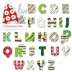 Christmas font. Patterns included under clipping mask.