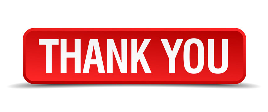 Thank you red 3d square button isolated on white