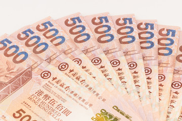 Hong Kong dollars on white background