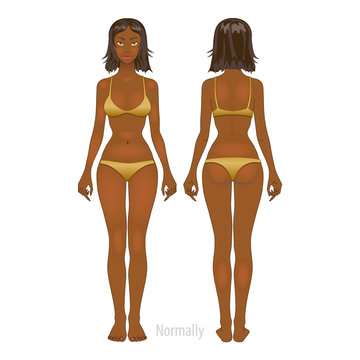 Fat and thin woman, vector illustration, normal, anorexia body