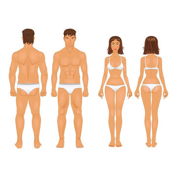 healthy body type of man and woman in retro colors