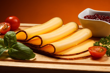 Cheese on cutting board