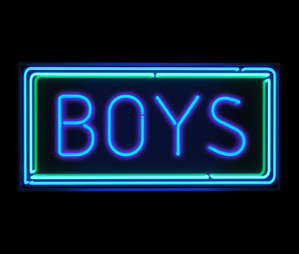 Boys neon sign illuminated over dark background