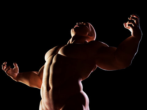 Strongman, hero showing his muscular body. Winner, alpha male