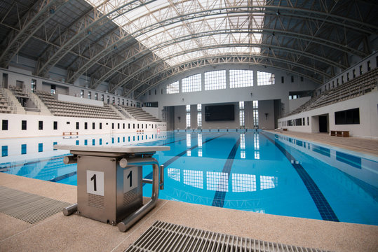 Starting Block No.1 In An Empty Swimming Pool