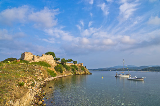 Morning at Toroni bay near old roman fortress, Sithonia