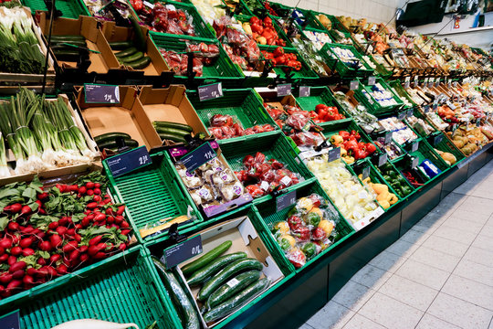market vegetables.  Vegetables Displayed on a Market Stall