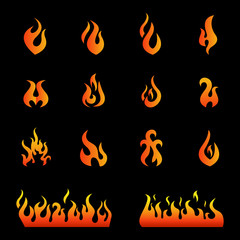 Fire flames, set icons