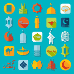 Fototapeta premium Set of flat icons: Ramadan Kareem