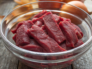 raw beef, chopped into small pieces