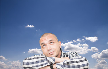 Man with head in the clouds