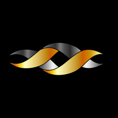 Twisted ribbon- abstract logo in gold and silver colors