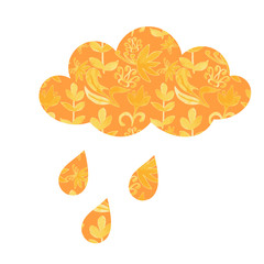Vector cloud with raindrops and with floral ornaments. Weather i