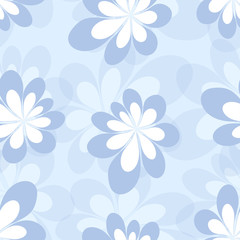 Seamless pattern with decorative flowers on blue background. Vec