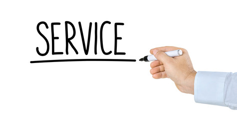 Hand mit Stift schreibt Service
