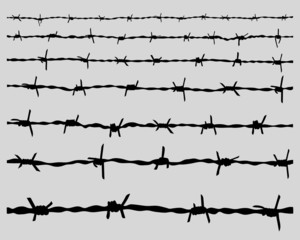Black silhouettes barbed wire, vector - obrazy, fototapety, plakaty