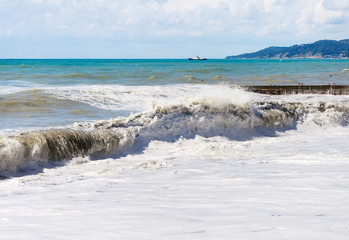 Storm waves rolled on shore.