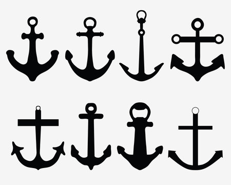 Black silhouettes of different  anchors, vector
