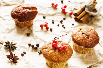 muffins with cinnamon and chocolate drops