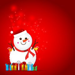 Christmas snow man on the red background