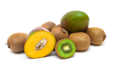 Fototapeta premium kiwi fruit and mango close-up on white background