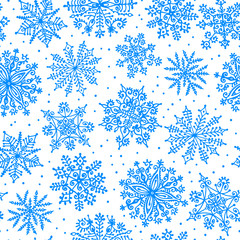Hand drawn snowflakes. Seamless pattern.
