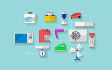 Flat vector icons for household appliances