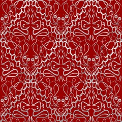 Red fabric with an light old-style brocade pattern