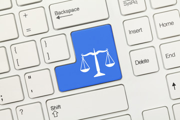 White conceptual keyboard - Law symbol (blue key)
