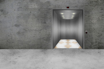 Concrete Wall and open Elevator Door