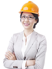 asian businesswoman with safety helmet