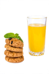 A stack of cookies and juice